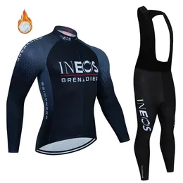 사이클링 저지 세트 Ineos Winter Fleece Thermal Team Wear Clothing Maillot Ropa Ciclismo MTB 자전거 자전거 긴 230130