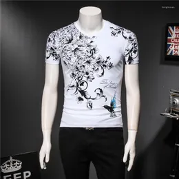 남성용 T 셔츠 중국 스타일의 벌새 꽃 패턴 인쇄 짧은 소매 셔츠 여름 2023 고품질 면화 패션 남성 M-4XL