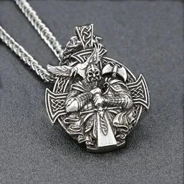 Hänghalsband punk män antik silverfärg viking odin ankare halsband norrs amulet riddare korsa kråka metall kedja manlig charms juvelrype