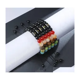 B￤rade str￤ngar 7 chakra bokst￤ver armband initial naturlig svart onyx sten p￤rla armband fl￤tat rep yoga energil￤kning f￶r kvinnor dhvto