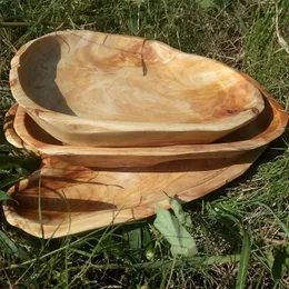 Plates Creative Wood Fruit Bowl Oregelbundet massivt träpanna platta rätter Sat te -bricka efterrätt förvaringsdekor tillbehör