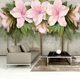 Tapeten Benutzerdefinierte 3D Wandmalereien Moderne Rosa Blumen Tapete Wohnzimmer Hochzeit Haus Hintergrund Tuch Wasserdicht Papel De Parede