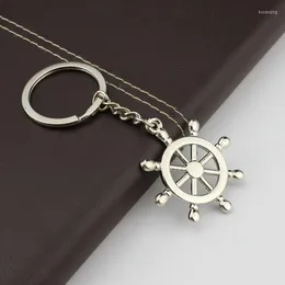 Keychains Metal Boat Anchor Rudder Seaman Sailor Helm Key Chains Ship Steering Wheel Compass Charm Rings Ocean Sea Beach Jewelry