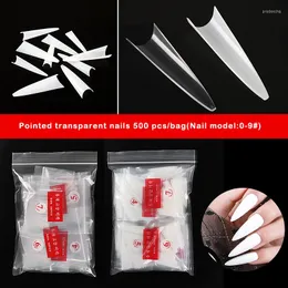 偽の爪500pcs abs long stiletto sharp claw fake extensionクリアナチュラルネイルヒントフルカバーマニキュアツール