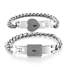 Bangle 2Pcs Tone Stainless Steel Lover Heart Love Lock Bracelet With Key Bangles Kit Couple Gift