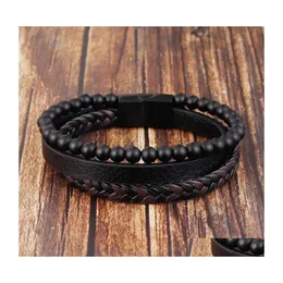 Bangle Fashion Natural Stone Magnetic Button Leather 21Cm Braided Bracelet Mens Titanium Steel Jewelry Nice Gift 3418 Q2 Drop Delive Dhvos