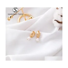 Stud Fashion Shell Irregar Pearl Dangle Drop Earrings Retro Gold Metal Conch Earring For Women Girl Summer Beach Party Jewelry Gifty Dhc9O