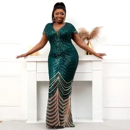 Plus size Dresses Size Deep V Neck Green Sequin Evening Sexy Party Maxi Women Beading Long Prom 19085 230130