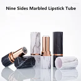 Aufbewahrungsflaschen 12,1 mm Marmor Weiß Schwarz Goldrand Neun Seiten Leere Lippenstift Tube Lippenbehälter Kosmetik Nachfüllbare Schale