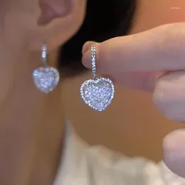 Hoop Earrings Crystal Zircon Love Heart For Women Elegant Dangle Earring Bridal Wedding Luxury Jewelry