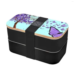 Dinnerware Sets 2023 Wooden Lid PP Material Fashionable Strap Double Layer Lunch Box Knife Fork Frog On Flower