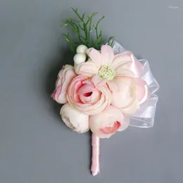 Dekoratif çiçekler 4 renk kırmızı pembe mor adam boutonniere damat damatçı ipek gül çiçek düğün gelin kız bilek korsaj