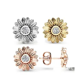 Orecchini con perno gioielli moda Ol Lady Daisy Fiore Orecchini con zirconi in oro placcato argento Consegna a goccia Dhq9D