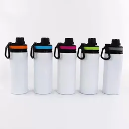 Bottiglia d'acqua sportiva di sublimazione del magazzino locale degli Stati Uniti con bottiglie da bere in alluminio a parete singolo a parete con bottiglie esterne matali di coperchio 25pc/custodia 5 mix