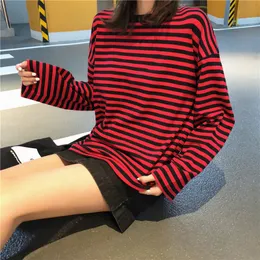 Women's TShirt Simple Loose Casual Striped Tshirt 2023 Fall Oneck Long Sleeve Tops All Match Office Lady Autumn Tees Ropa Mujer 230130