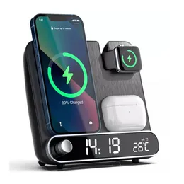 Qi Moible Phone Беспроводное зарядное устройство для Apple Watch Watch Past Зарядная станция дока с температурным временем дисплеем