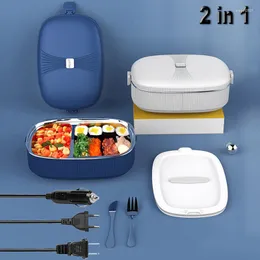 Dinnerware Sets 2 In 1 Electric Lunch Box Stainless Steel 12V 24V 110V 220V 55W Heating Warmer Container Portable Car School Meals