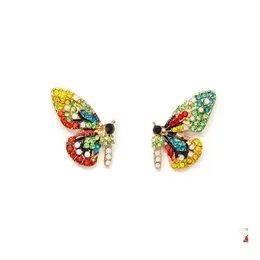 Stud Fashion Jewelry Cute Butterfly Orecchini Colorf Rhinstone Orecchino Drop Delivery Dhioa