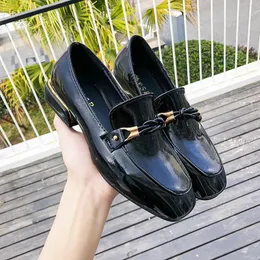Dress Shoes Women Woman Metal Buckle Solid Leather Oxford 2023 Spring Autumn Slip On Round Head Thick Low Heels Casual