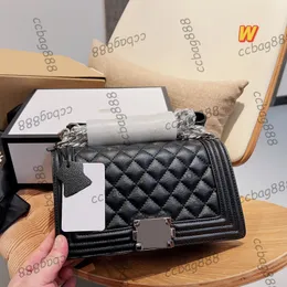 Damen Designer Kaviar Leder Junge Taschen Kalbsleder Le Silber Metall Hardware Kette Umhängetasche Schulterhandtaschen 4 Farben Geldbörse Handtaschen 25 cm