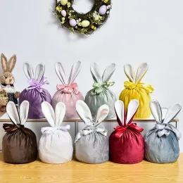 9 färger Velvet påskaren Bunny Bag Hot Selling Monogram Easter Presentpåse Blank sublimeringsväska för barn påsk