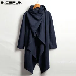 Men's Trench Coats INCERUN Vintage Men Cotton Ponchos Scarf Collar Long Sleeve Cloak Irregular Jackets Solid Streetwear Outerwear 230130