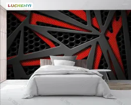 Wallpapers Custom Abstract Black And Red 3D Lines Creative Geometric Wallpaper Living Room Tv Wall Bedroom Home Decor KTV Bar Mural