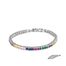 Link Chain Link 4Mm Square Rainbow Zircon Tennis Bracelet Brass Metal Rhodium/Goldcolor Jewelry 78 Inch Adjustable Rock Unisex Bang Dhunb