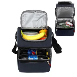 Dinnerware Sets Double Layer Insulated Thermal Cooler Bag Picnic Drink Lunch Box Women Men Bento Fresh Keeping Container Accessories