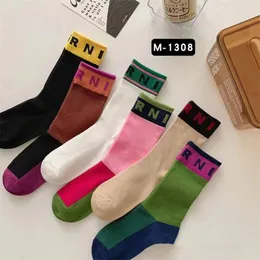 Women Socks 2023 Colorblocking Alphabet Print Sports Fashion Pure Cotton Comfortable Soft Thin Breathable Casual