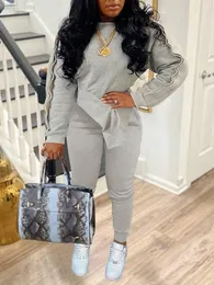 Women's Plus Size Tracksuits LW Line Stitching Asymmetrical Pants Set Two piece sets Long Sleeve U Neck Solid Color Casual womens outifits 230130