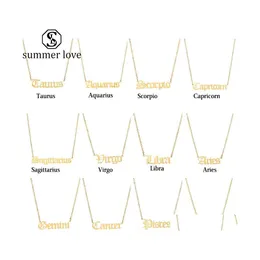 펜던트 목걸이 고대 12 개 별자리 여자 여자를위한 편지 소녀 스테인리스 스틸 싱어 목걸이 친구 파티 보석 선물 DH4ML