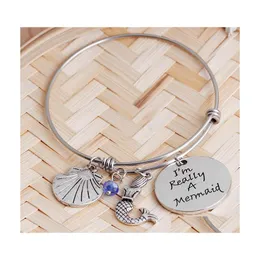 سوار Bangle Mermaid Charm Bracele Sea Shell المجوهر