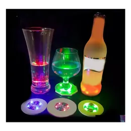 Decorazione per feste Led Lumious Bottle Stickers Sottobicchieri Alimentato a batteria Tappetino per bevande Decels Festival Nightclub Bar Vaso Drop Delivery Dhnwm