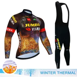 Uppsättningar 2022 Jumbo Vima Jersey Set Winter Thermal Fleece Cycling Clothing Långärmad Men Road Cykeldräkt MTB Maillot Culotte Z230130