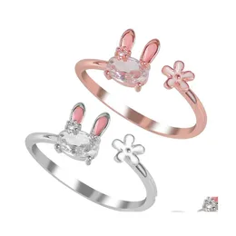 Solitaire Ring Fashion Jewellery Womens Cute Rabbit Rings Opening Adjustable Metal Animal Female Jewelry Gift Drop Delivery Dhj2O