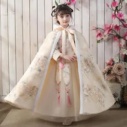 Etniska kläder Autumn and Winter Girls 'Hanfu Cape Super Immortal Warm Cloak Year's Chinese Style Party Stage Performance Costume