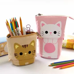 Pencil Bags Cute Cat Pattern Retractable Case School Stationery Bag Kawaii Cases Canvas High Capacity Holder Gifts for Kids 230130
