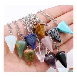 H￤nge halsband sten choker halsband hexagonal pendum kedja naturlig avsmalning s￥ swing crystal drop leverans smycken h￤ngen dh3yw
