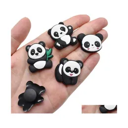 Sko delar tillbeh￶r svart vit panda del krok charms skoecharms sp￤nne armband armband dekoration knapp pin drop leverans dhzdu