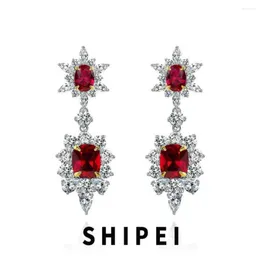 Dangle Küpeler SHIPEI Lüks 925 Gümüş 4Ct Ruby Beyaz Safir Taş Düğün Kadınlar İçin Güzel Takı Drop