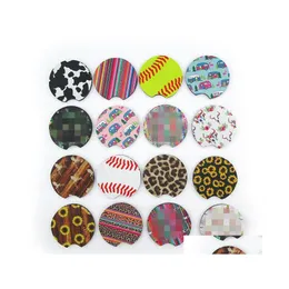 Party Favor 18 -Style Baseball Softball Design Neoprene Car Coasters RaCup Holder Coaster For Cars Cup Mubs Mat Contrast Home Decor Dhdyd