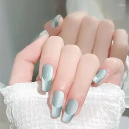 Fałszywe paznokcie 24pcs Niebieski aurora trumna Fałszę paznokci Modna prasa na noszenie manicure