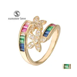 Band Rings High Quality Rainbow Zircon For Men Women Crystal Colorf Flower Sier Gold Wedding Ring Ing Party Jewelry Gift Y Drop Deliv Dhj7N