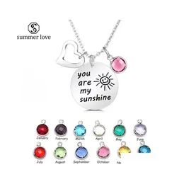 Pendant Necklaces Birthstone Stainless Steel Necklace You Are My Sunshine Lover Pendent For Women Girl Birthday Giftz Drop Delivery Dhbtw