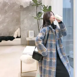 Women's Wool Blends Women Sweater Cardigan Imitation Mink Wool Coat Long Autumn Winter Thickened Loose Plaid Tops Fashion Trendy Female Coat 230130