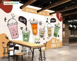 Sfondi Papel De Parede Cartone animato personalizzato Bubble Milk Tea Carta da parati 3d Murale Ristorante Negozio di succhi Cucina Sala da pranzo Carte da parati Adesivo