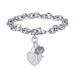 Bangle Fashion Stainless Steel Heart Bracelet With 26 Letters Pendant Az Charm Initial Alphabet Jewelry For Women 3388 Q2 Drop Deliv Dhj7C