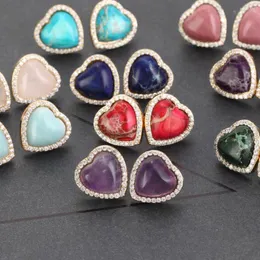 Stud Earrings 1 Pair Natural Stone Zircon Colorful Earring Sea Sediment Jaspers Heart Shape For Women Fashion Jewelry 15mm