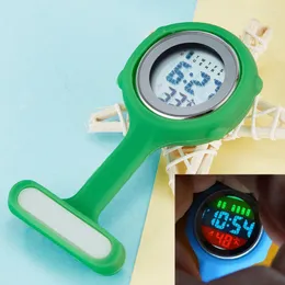 Pocket Watches Digital Luminous Dial Clip-On Fob Brooch Colorful Pin Hanging Clock EL Back-light Electric Children Watch